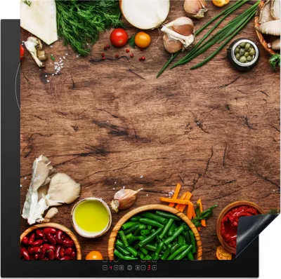 Produktbild von KitchenYeah© Herdabdeckplatte Kräuter - Gemüse - Rustikal , 78x78cm, Küche Deko, Glaskeramikkochfeld Herdabdeckung, Abdeckplatte fùr Kochfeld