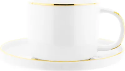 Produktbild von Mulex 12 Teiliger Kaffeetassen-Set mit Untertasse aus Porzellan Kaffeeservice 200 ml Weiß/Gold