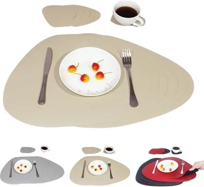 Produktbild von Famanu Platzsets und Untersetzer - Set von 6 - Oval, doppelseitig, rutschfest - Wasserfest PVC - 45 x 34 cm - Milch-Aprikose