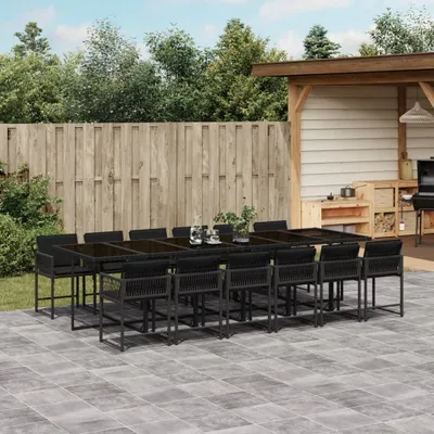 Produktbild von Schlichtes Gartenmöbel Set Balkonmöbel-Set 13-tlg. Garten-Essgruppe mit Kissen Schwarz Poly Rattan - Gartenmöbelgarnituren DE1323964 6parcel
