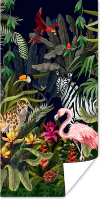 Produktbild von MuchoWow® Poster Dschungeltiere - Natur - Jungen - Mädchen - Flamingo - Zebra 75x150 cm - Dekoration für die Wände