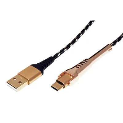 Obrázek produktu pro ROLINE 11.02.8920, 1 m, USB A, USB C, USB 2.0, 0,48 Gbit/s, Černá, Zlato