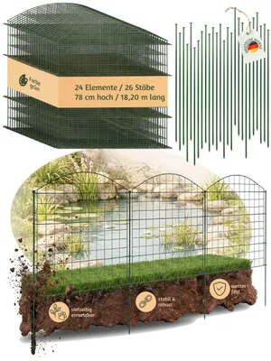 Immagine prodotto di Recinzione da giardino a innesto per laghetto 24 elementi di recinzione per cani in metallo 78 cm Recinzione a rete verde V2Aox