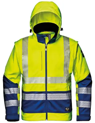 Productafbeelding van Sir Safety STARMAX veiligheidssoftshelljas voor heren, winddicht, EN ISO 20471 Klasse 2, maat XXL, heldergeel/blauw