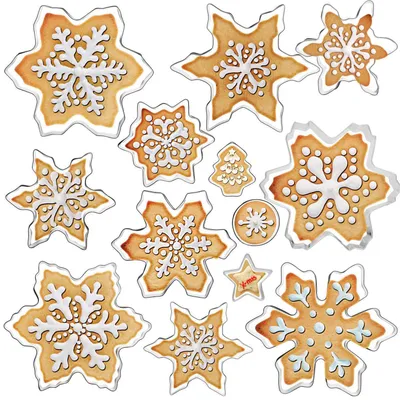 Obrázok produktu pre Formičky na vykrajovanie snehových vločiek, Vianoce, 13 kusov, nerezová oceľ, 2-8 cm