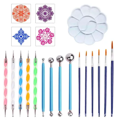 Mandala Dot Painting Set, 20-tlg. mit Schablonen & Werkzeugen