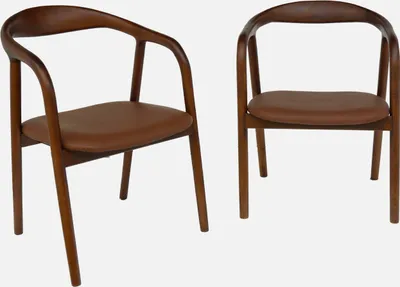 Produktbild von sweeek - 2er-Set Sessel aus Hevea-Holz und Kunstleder - Nussbaumfarben