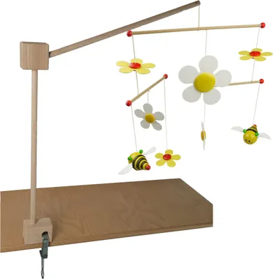 Produktbild von Mobile Halterung für Wickeltisch aus Naturholz + mit fröhlichem SUM SUM Mobile