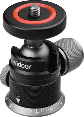 Obrázok produktu pre Držiak s guľovou hlavou na statív Andoer z hliníkovej zliatiny, otočný o 360°, sklopný o 180°, so stupnicou na základni, univerzálny 1/4" upevňovací závit pre bezzrkadlové a DSLR fotoaparáty, určený na upevnenie na statív