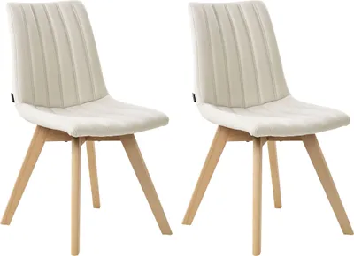 Produktbild von BELIANI Esszimmerstuhl 2er Set Cremeweiß Stoffbezug Gesteppt Vertikale Steppung Helle Holzbeine Ohne Armlehnen Retro-Design Wohnzimmer Küche Wohnküche