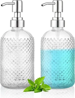 Immagine prodotto di 350 ml dispenser di sapone in vetro spesso - 2 pezzi - pompa in acciaio inox - bagno cucina - sapone a mano olio essenziale lozione