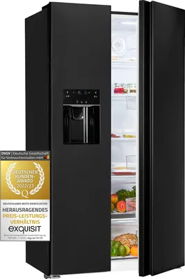 Produktbild von Exquisit Side by Side SBS520-CF-040E inoxlook-az | 513 l Nutzinhalt | Side by Side Kühlschrank mit Eiswürfelspender | Festwasseranschluss