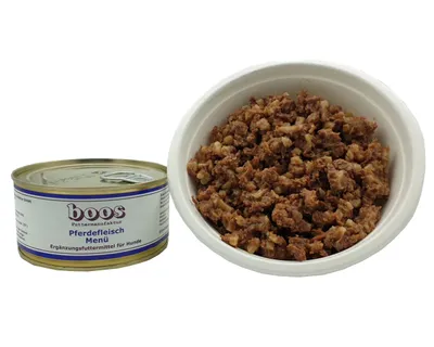 Produktbild von Boos Pferdefleisch Menü 300g frei von jeglichen Farb-, Aroma- bzw. Konservierungsstoffen