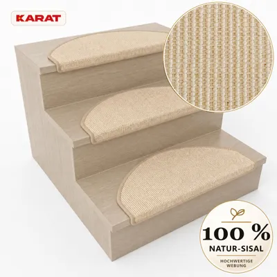 Produktbild von Sisal Stufenmatte Goa aus 100 % Sisal Treppenmatte halbrund mit Klebestreifen Creme 23,5 × 65 cm