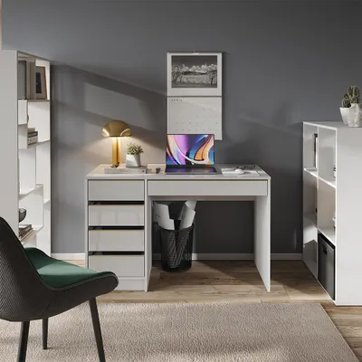 Immagine prodotto di Scrivania Vicco Sherry Bianco lucido 55 x 120 cm con cassetti, Model 57920