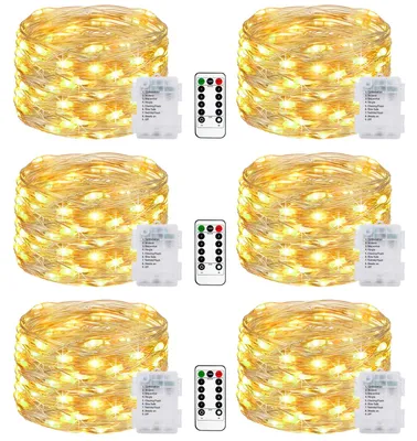 6er Set 5m 50-LED Lichterkette, batteriebetrieben, warmweiß, 8 Modi, Timer