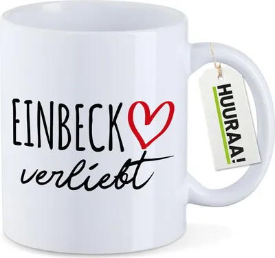 Produktbild von Huuraa Kaffeetasse Einbeck verliebt 330ml Weiß Keramik Kaffeebecher Geschenkidee