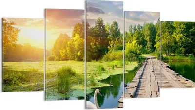 Produktbild von Bild auf Leinwand - Leinwandbild - Architektur Promenade Schwan Landschaft - 160x85cm - Wand Bild - Wanddeko - Leinwanddruck - Bilder - Kunstdruck - Leinwand bilder - Wandkunst - EA160x85-3179