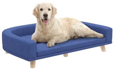 Produktbild von Hundebett Hundesofa Haustiersofa, Eukolyptusholz, 98 x 67 x 25 cm, Blau