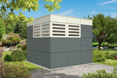 Produktbild von Gartenhaus SKAN HOLZ CrossCube Haus Perth 3 253 x 253 cm schiefergrau