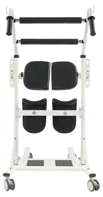 Immagine prodotto di Dispositivo di sollevamento e sollevatore per pazienti per anziani - Sedia per il trasferimento da seduto a in piedi - Capacità di carico: 120 kg - Struttura in acciaio mobile - Sedile e poggiagambe regolabili, 3 posizioni - Colore: nero e bianco