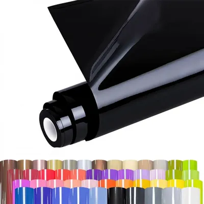 Produktbild von PU Heat Transfer Vinyl Rolle 12"x20ft – Bügelfolie für DIY Kleidung, T-Shirts & Stoffe, Schwarz