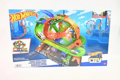 The image shows the packaging of a Hot Wheels City Ferris Wheel Looping Grande Roulotte toy set against a white background.