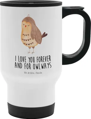 Produktbild von Mr. & Mrs. Panda thermosbecher Eule Zufrieden - Weiß - Geschenk, Owl, Kaffeebecher To Go, Thermobecher Für Tee, To-Go-Becher, Hochzeitstag, Müde, Isolierbecher