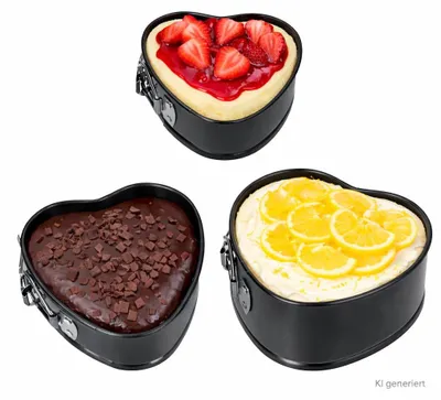Produktbild von 3er Set Mini Springform Herz Backform 11,5 cm Kuchen Airfryer Backofen