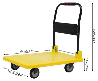 Obrázok produktu pre Prepravný vozík – Skladací vozík s plošinou – Nosnosť 400 kg – Ložná plocha 58 × 87 cm – Tiché kolieska s otočnosťou 360° – Pre sklady a domácnosť