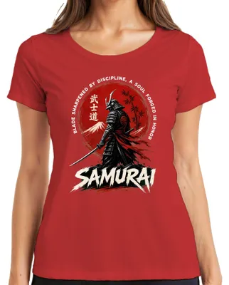 Obrázok produktu pre Samuraj, Bushido, Japonsko, Katana, Vojak, Fuji, Slnko, Retro, Y2K, Ronin, Dámske tričko, Červená, Veľkosť L