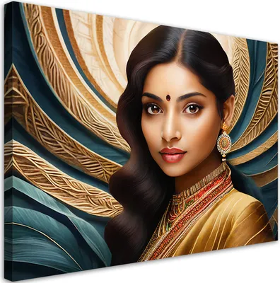 Produktbild von Leinwandbild Mandala Frau Porträt 100x70 Feeby Gold bild für die wand bereit zum aufhängen