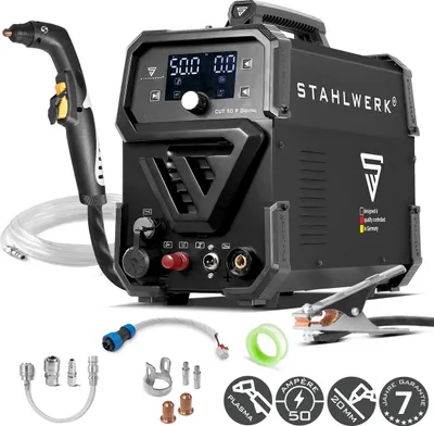 Produktbild von STAHLWERK Plasmaschneider CUT 50 P Digital – Plasmaschneidgerät mit 50 A, Schneidleistung bis 20 mm, Inverter Plasma Cutter mit Blowback-Zündung