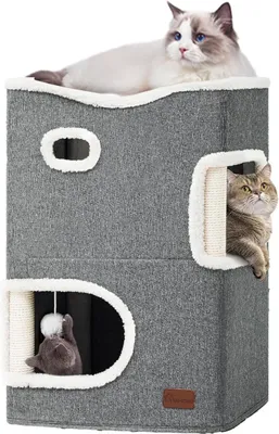 Produktbild von Multifunktionales Katzenhaus für Wohnungskatzen mit Kratzbaum und Ball - Bequeme Katzengrotte für schnurrende Freunde
