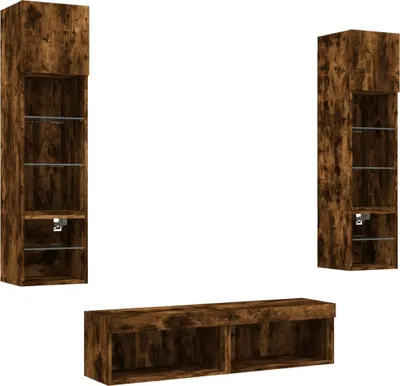 Immagine prodotto di pensile a 6 elementi con illuminazione a LED in legno di quercia affumicata