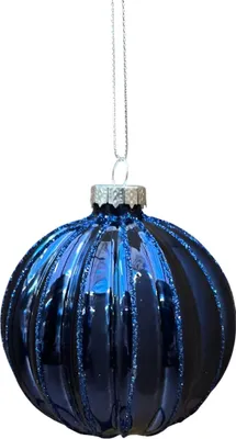 Produktbild von Weihnachtskugel Nachtblau mit Linienmuster, 8 cm für den Weihnachtsbaum