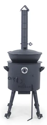 Produktbild von Utschak Feuerofen Ø 40 cm + Gusseisen-Kasan 12 L, runder Boden + Küchenzubehör, Usbekischer Kochtopf aus Gusseisen
