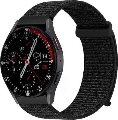 Produktbild von Smartwatch Armband für Samsung Galaxy Watch7 40mm Nylon Textil Band Ersatzband Wechselband Klettverschluss flexibel atmungsaktiv Schwarz