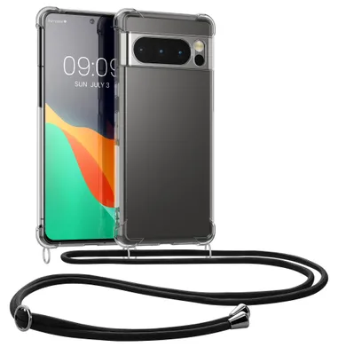 Produktbild von kwmobile Necklace Case kompatibel mit Google Pixel 8 Pro Hülle - Silikon Cover mit Handykette - Band Handyhülle Schwarz Transparent