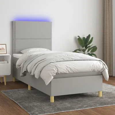 Produktbild von Boxspringbett mit Matratze & LED Hellgrau 90x190 cm Stoff