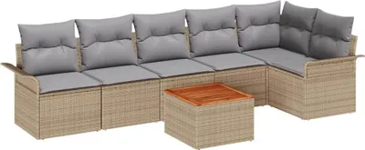 Image de Ensemble de canapé de jardin avec coussin 7 pcs Beige polyrotin