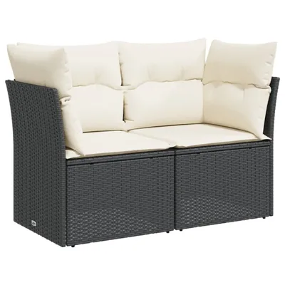 Image de vidaXL Canapé de jardin avec coussins 2 places noir poly rotin