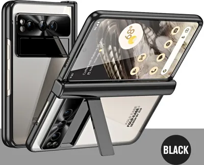 Produktbild von Google Pixel Fold Hülle, Galvanisierte Charnierschutz Kristallklare Schutzhülle mit Displayschutzfolie für Google Pixel Fold Schwarz