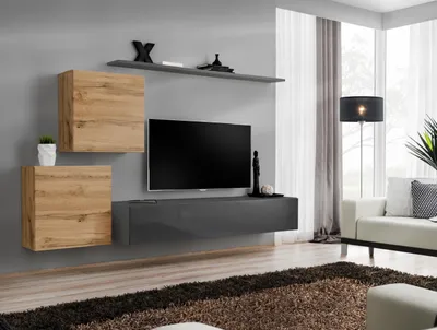 Zdjęcie produktu dla Meble do salonu designerska nowoczesna meblościanka półka ścienna szary
