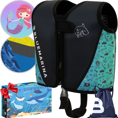 Produktbild von Bluemarina Kinder Schwimmhilfe | UV-Schutz - Schrittgurt - Neopren Weste - Auftrieb EPE-Schaum - Doppelnaht - Für Jungen und Mädchen (Captain M)