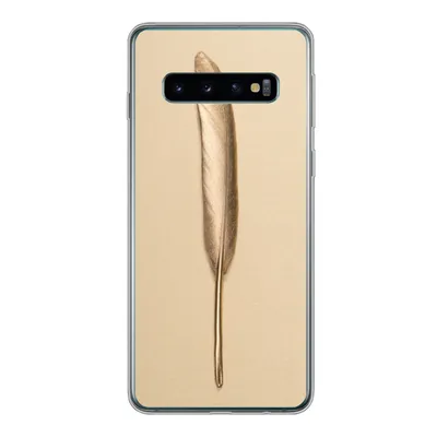 Produktbild von MuchoWow® Handyhülle Schutzhülle Hülle für Samsung Galaxy S10 Gold bemalte Feder auf einem goldenen Hintergrund Silikon Softcase Handy Hülle - Handytasche
