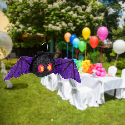 Produktbild von 3 x Pinata Fledermaus, zum Aufhängen, Kinder & Erwachsene, Geburtstagspinata, Halloween, zum Befüllen, Papier, schwarz