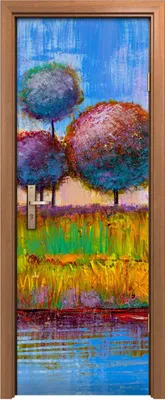 Produktbild von Türposter 70x200 cm Türaufkleber Türtapete Türfolie Klebefolie Nachbildung Malerei Kreis Baum Wasser