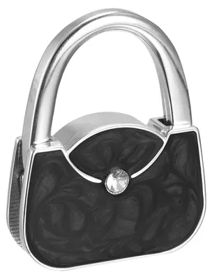 Produktbild von Faltbarer Taschenhalter - Kompakter Tischhaken für Handtaschen - Metall - 5,51 x 4,29 cm - Schwarz