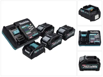 Imagen del producto de Kit de fuente de alimentación Makita 40 V máx. con 3 baterías BL 4040 4,0 Ah XGT + cargador rápido DC 40 RA XGT LXT + adaptador de carga ADP10
